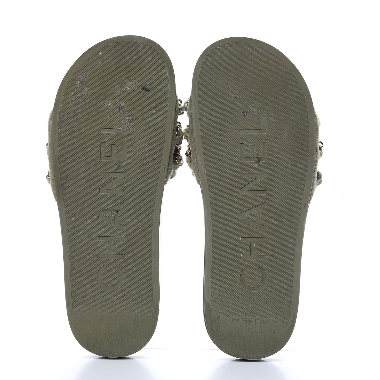 Canvas Chain Flat Sandals 36 Khaki