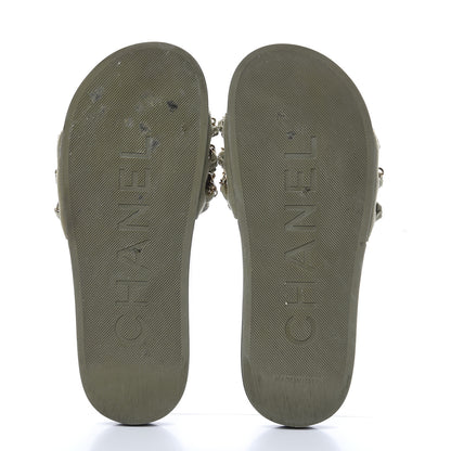 Chanel Canvas Chain Flat Sandals 36 Khaki 6 of 12