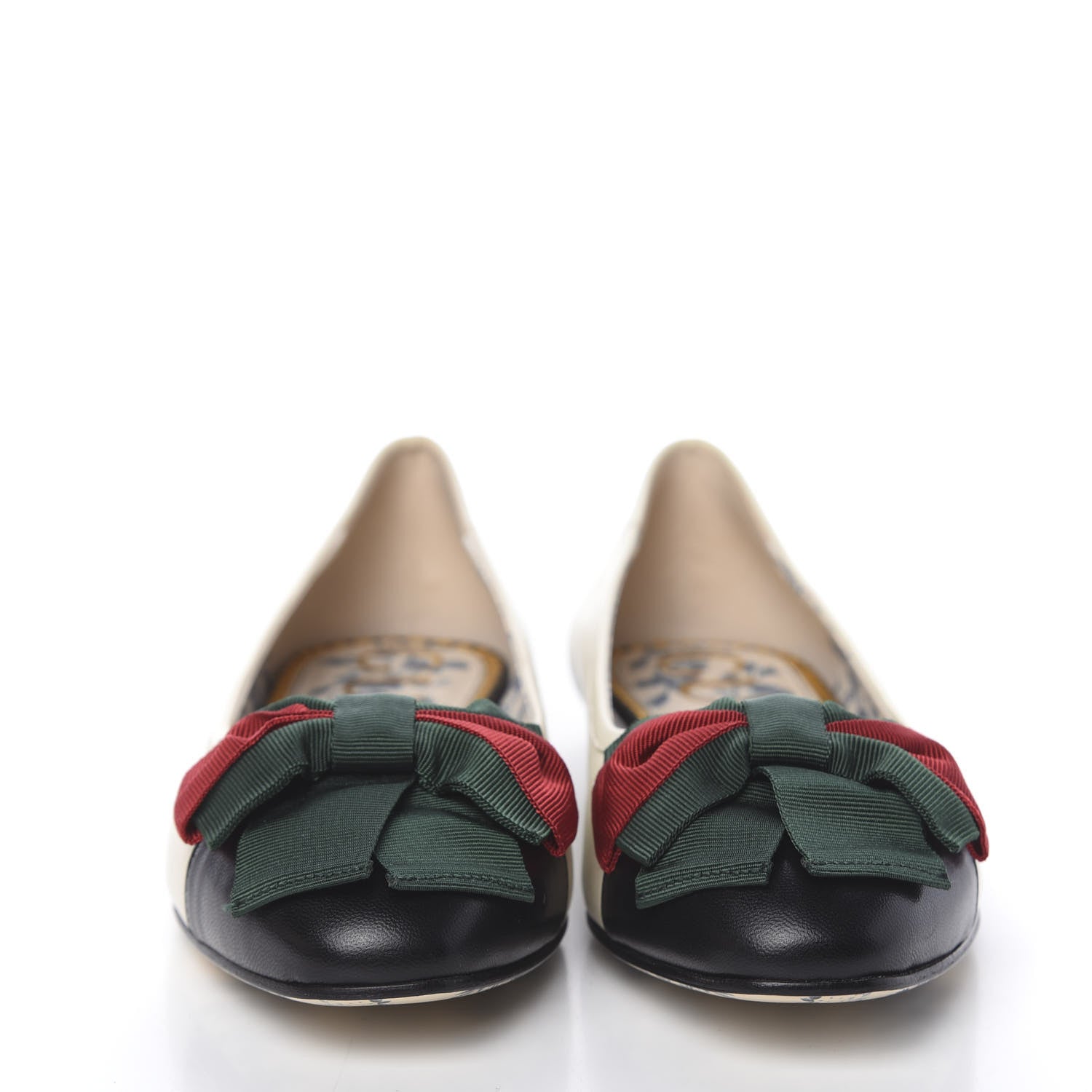 Gucci Calfskin Web Bow Womens Ballet Flats 37.5 Black Vintage White 2 of 9