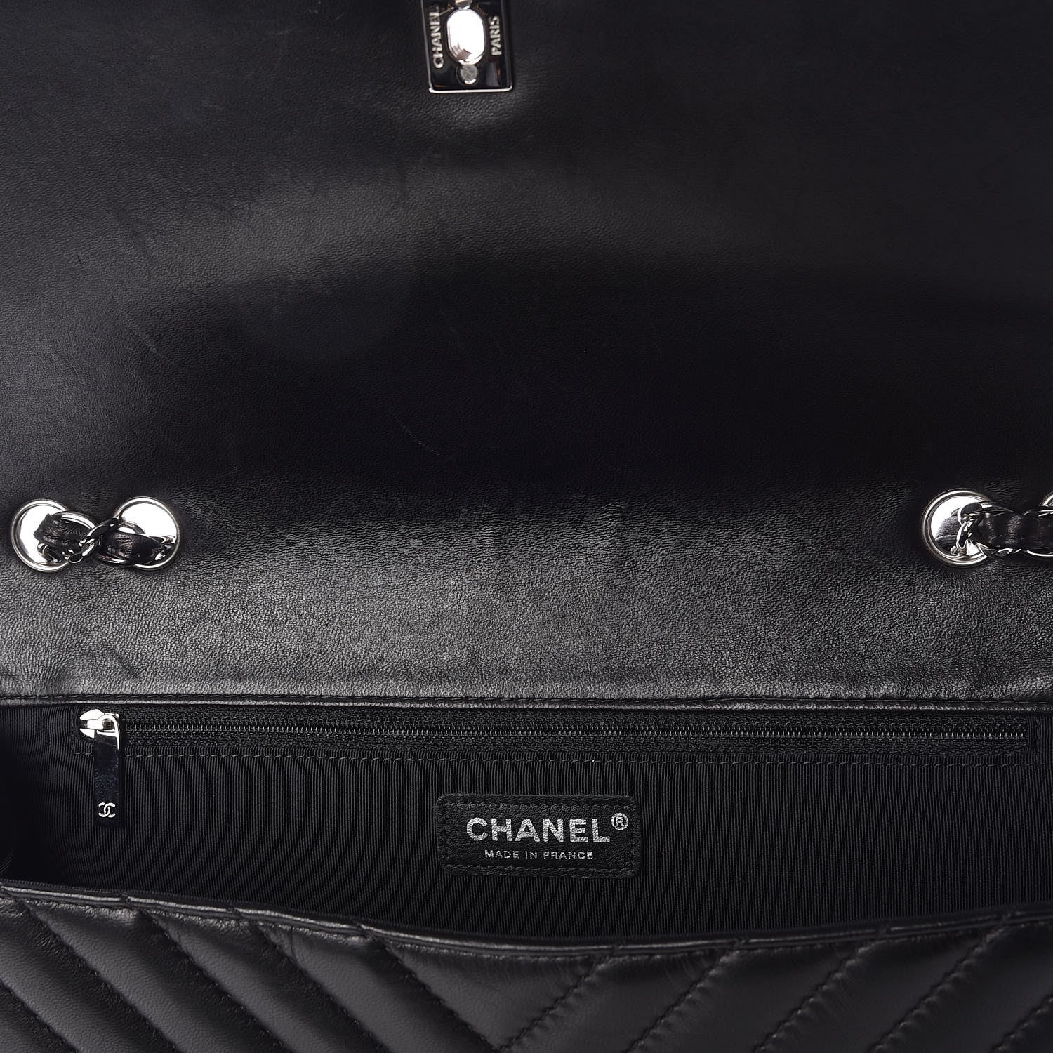 Chanel Lambskin Chevron Quilted Large Surpique Flap Black 10 of 12