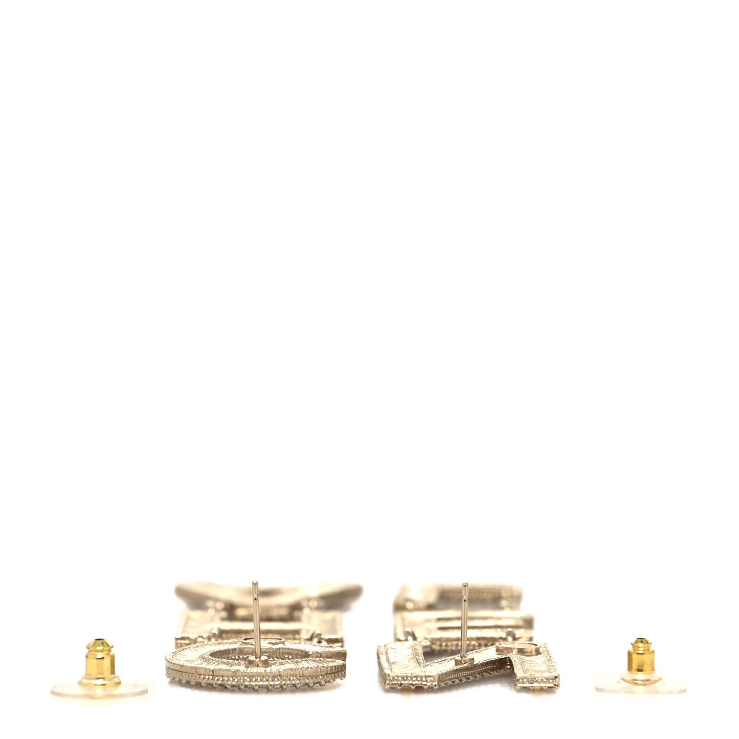 Metal Crystal Rainbow Cha-Nel Logo Drop Earrings Multicolor Gold