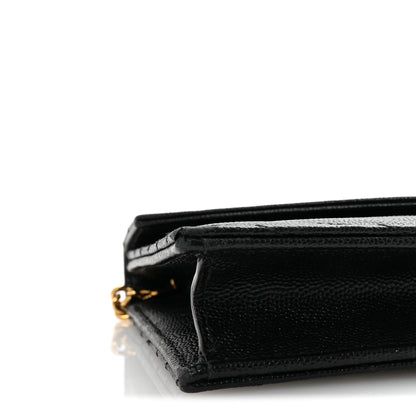 Saint Laurent Grain De Poudre Matelasse Chevron Monogram Envelope Chain Wallet Black 8 of 9