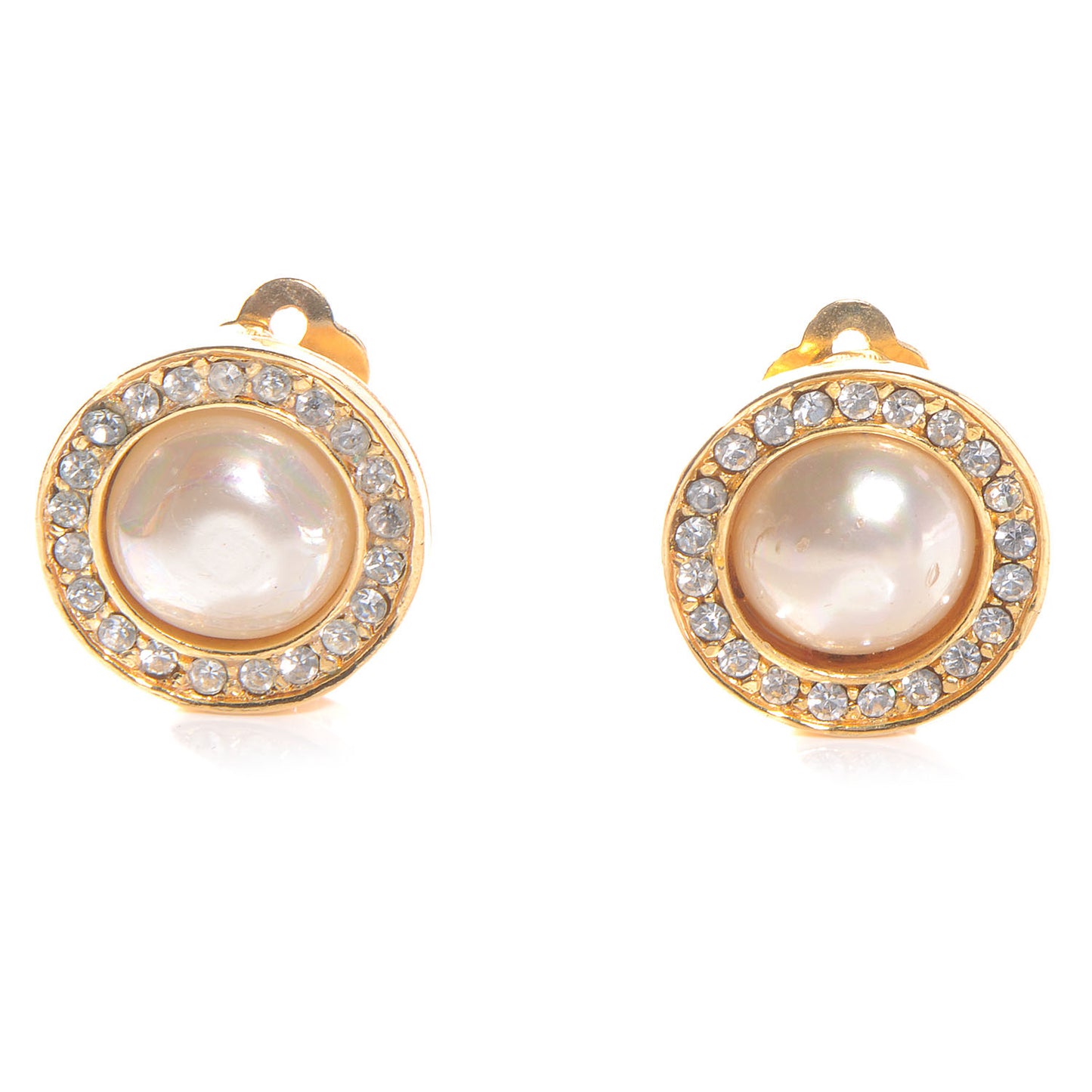 Pearl Crystal Clip On Earrings Gold