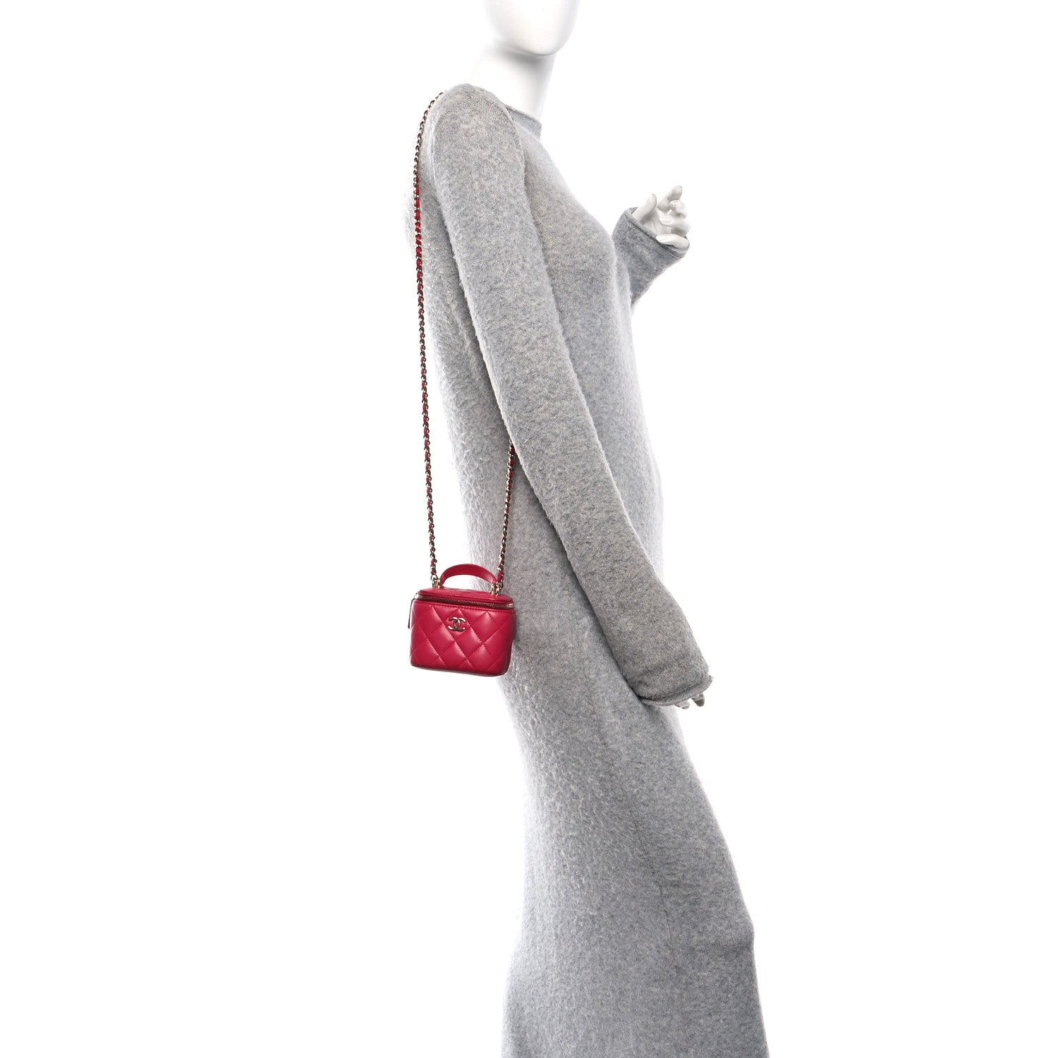 Chanel Lambskin Quilted Mini Top Handle Vanity Case With Chain Dark Pink 2 of 12