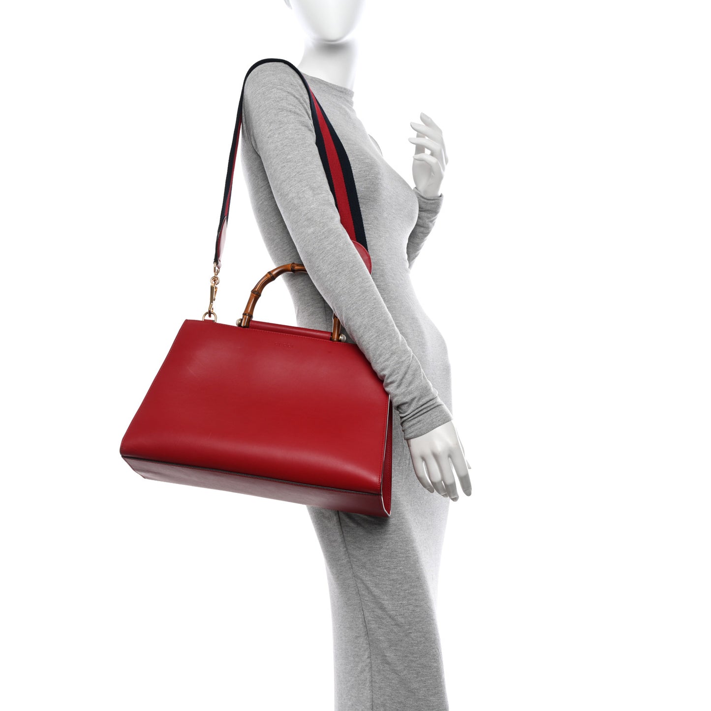 Nappa Bamboo Web Medium Nymphaea Top Handle Bag Hibiscus Red