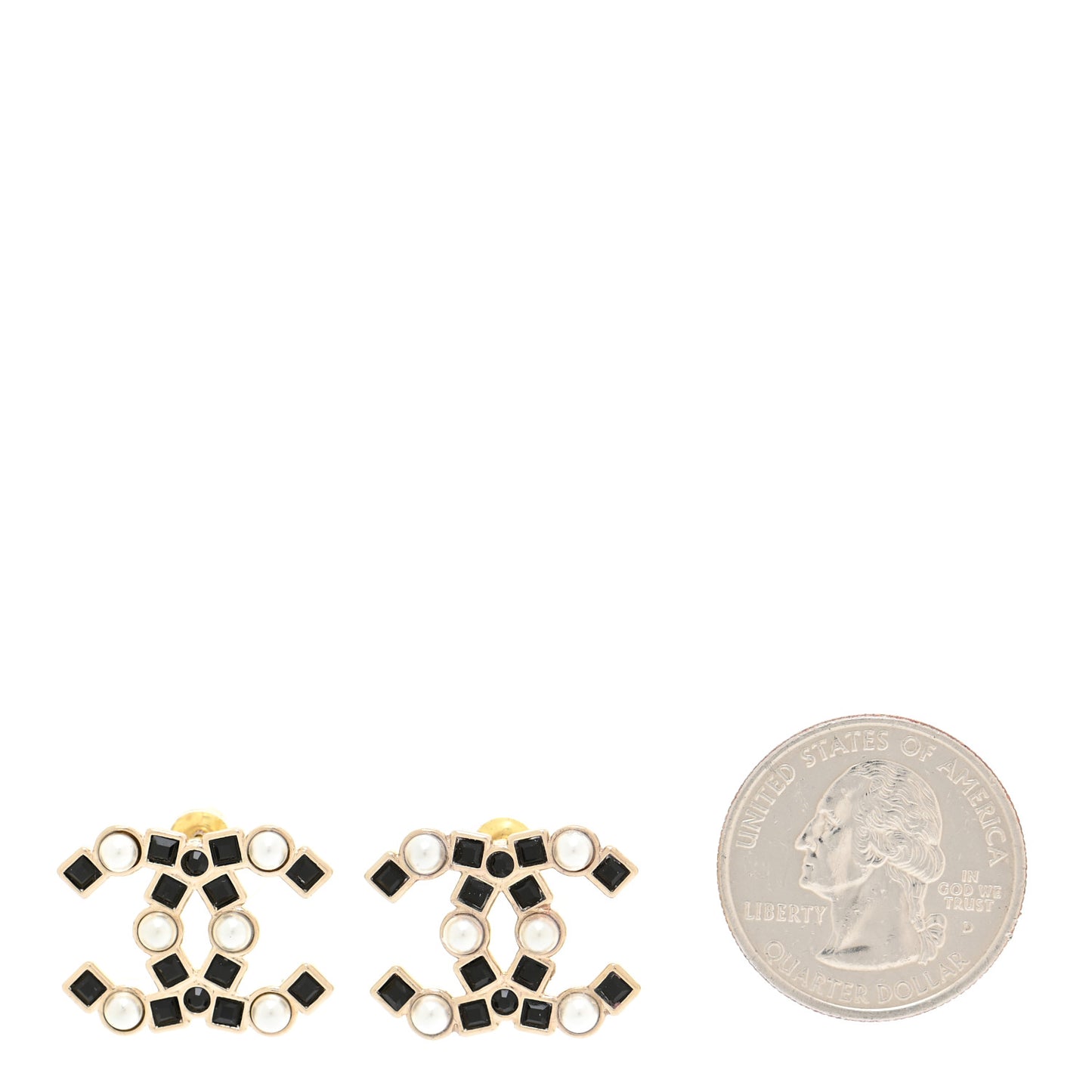 Pearl Crystal CC Earrings Gold Black