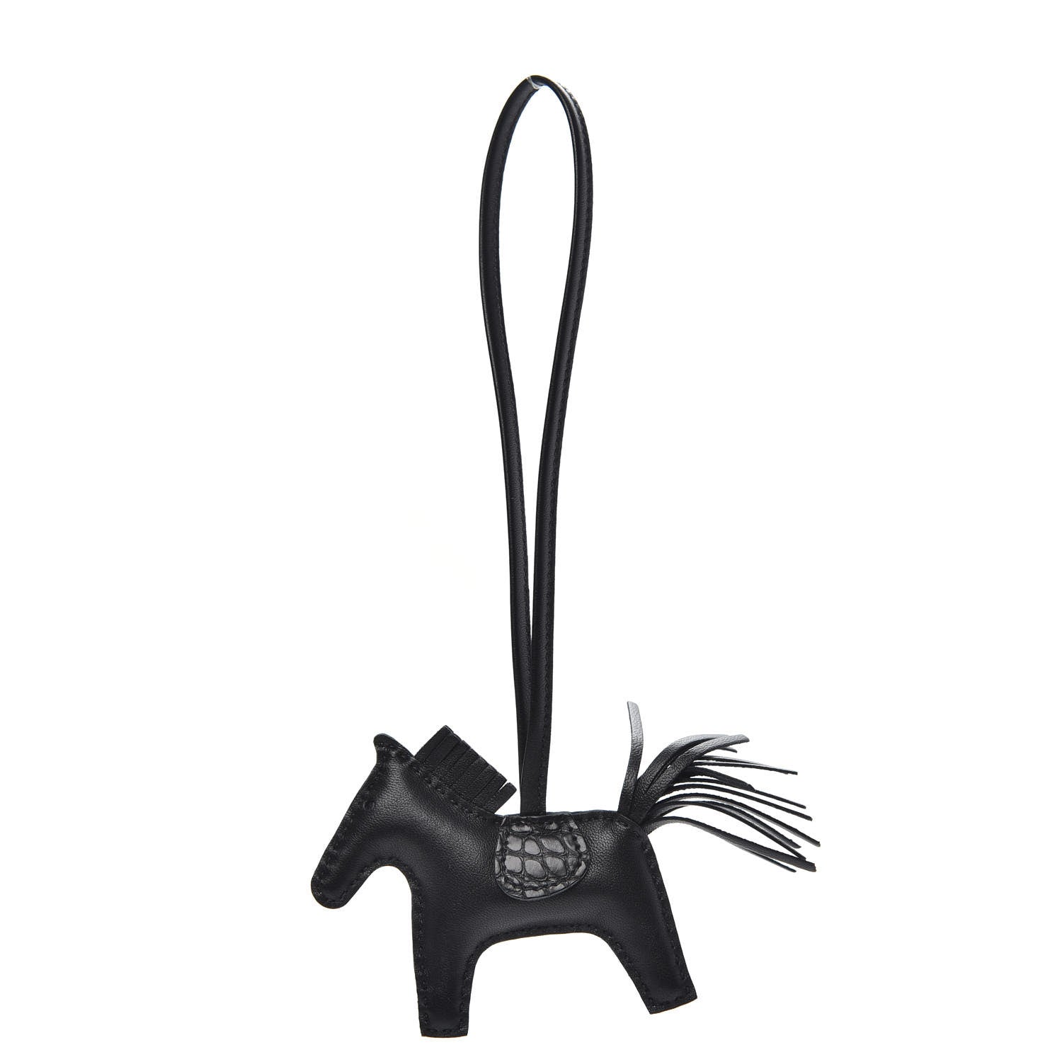 Hermes Milo Lambskin Matte Alligator Touch Grigri Rodeo Horse Bag Charm PM So Black 1 of 4