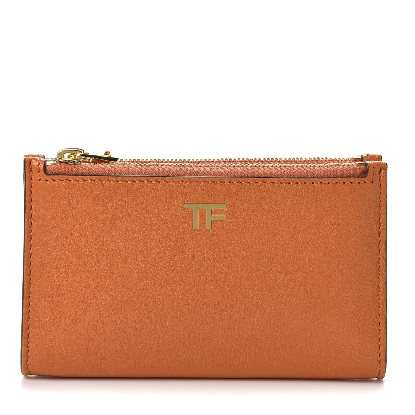 Calfskin Small Double Zip Pouch Wallet Orange