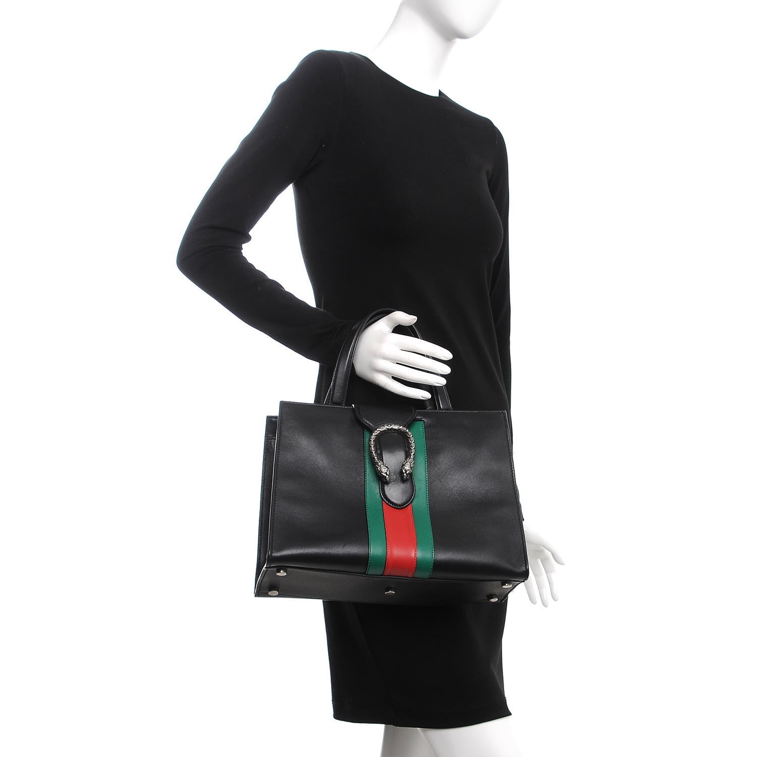 Gucci Calfskin Web Stripe Medium Dionysus Tote Bag Black 3 of 8