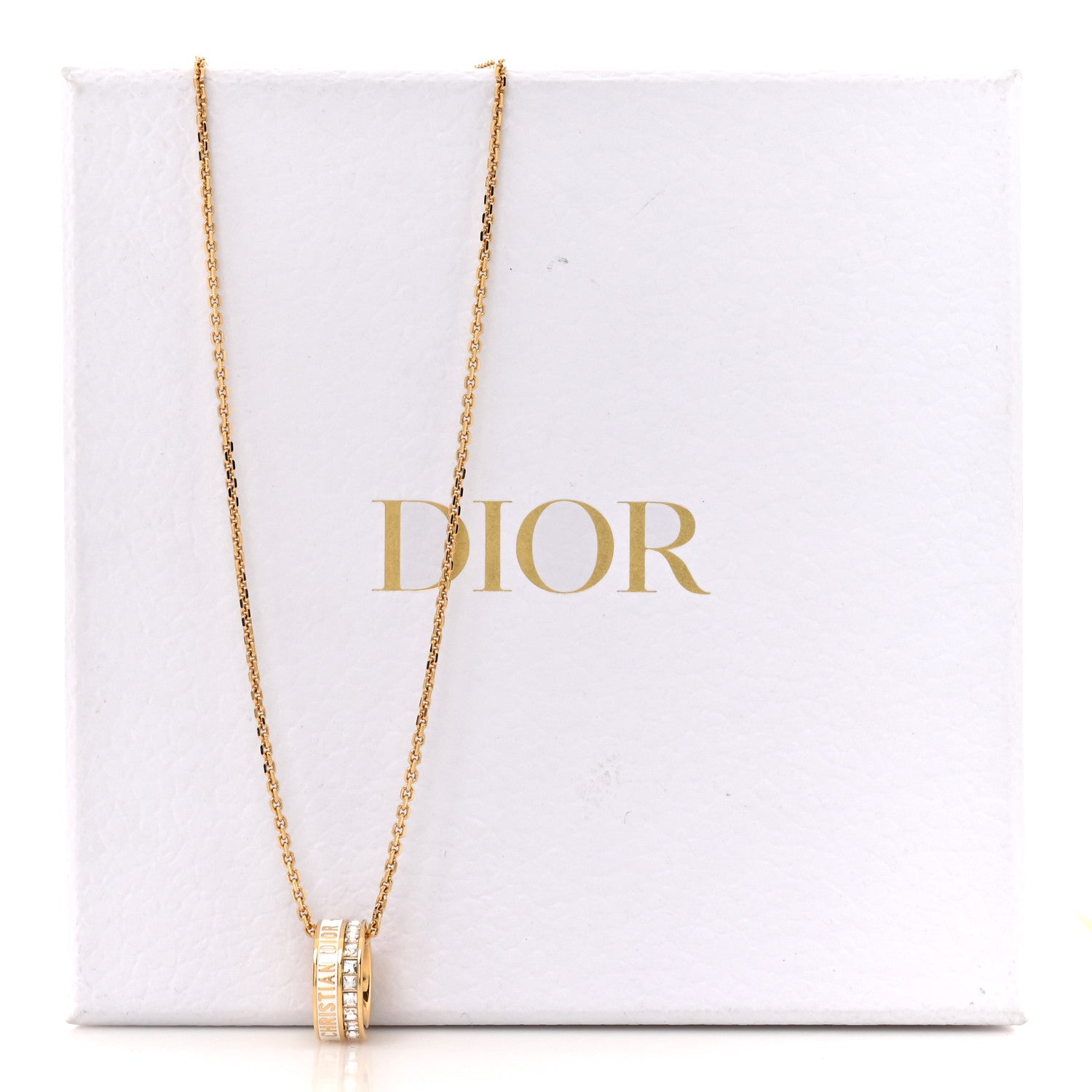 Christian Dior Metal Lacquer Crystal Night Code Necklace Gold White 5 of 5