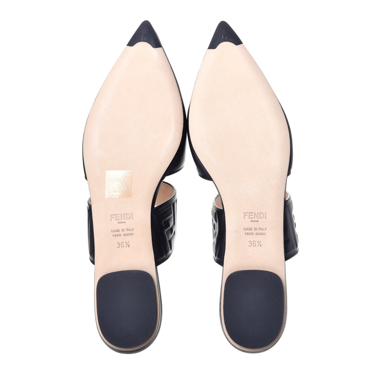 Nappa FF Embossed Flat Mules 36.5 Black