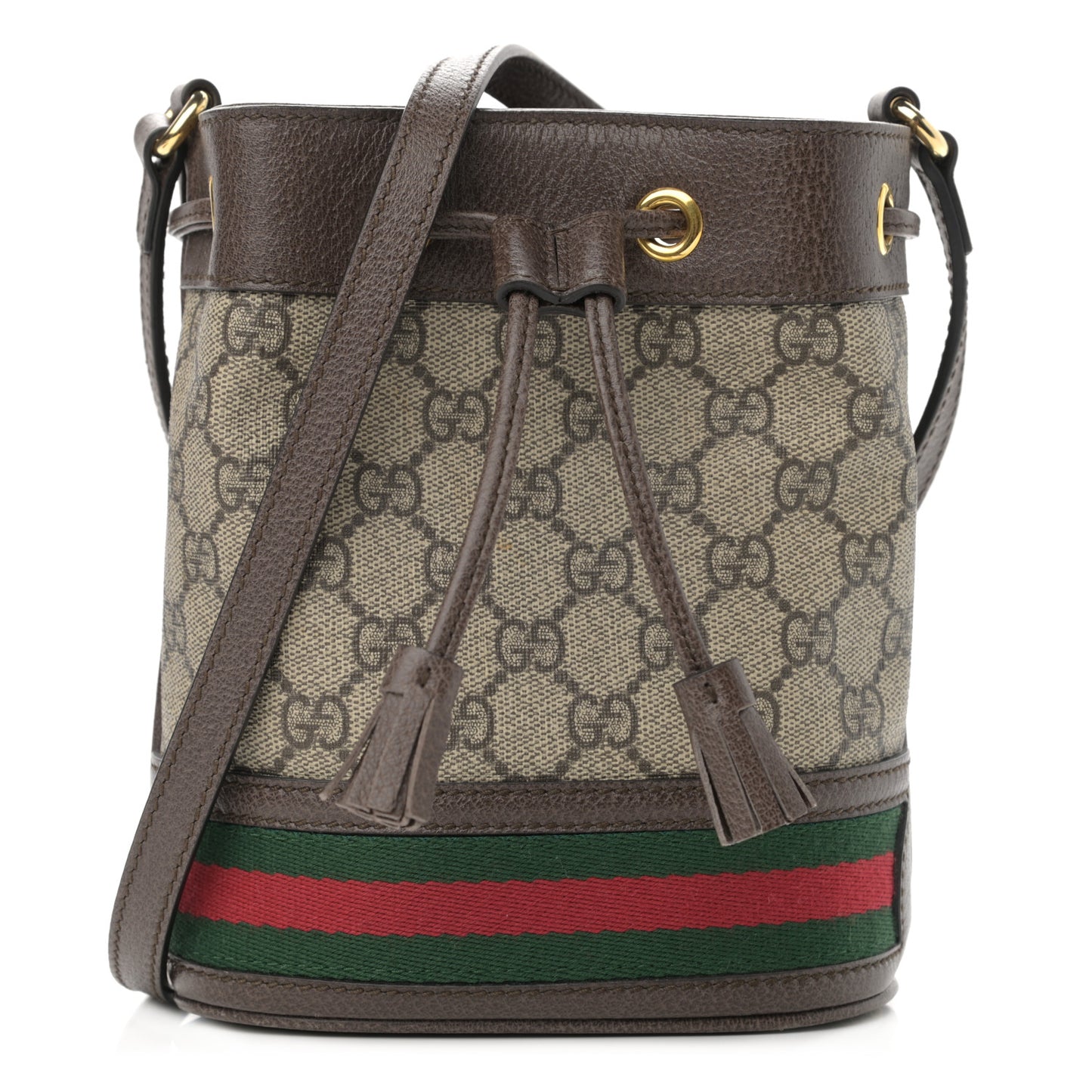 GG Supreme Monogram Web Mini Ophidia Bucket Bag Brown