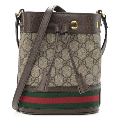 Gucci GG Supreme Monogram Web Mini Ophidia Bucket Bag Brown 1 of 11