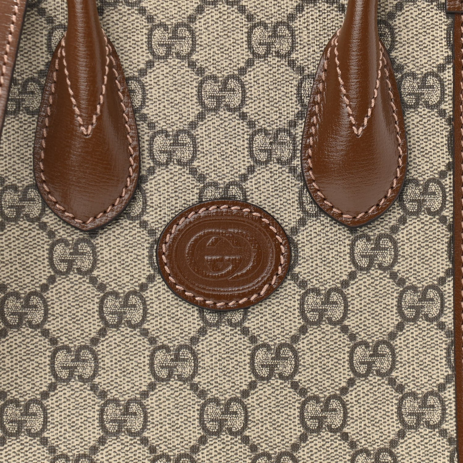 Gucci GG Supreme Monogram Azalea Calfskin Mini Retro Interlocking G Tote Bag Beige Ebony Brown Sugar 8 of 11