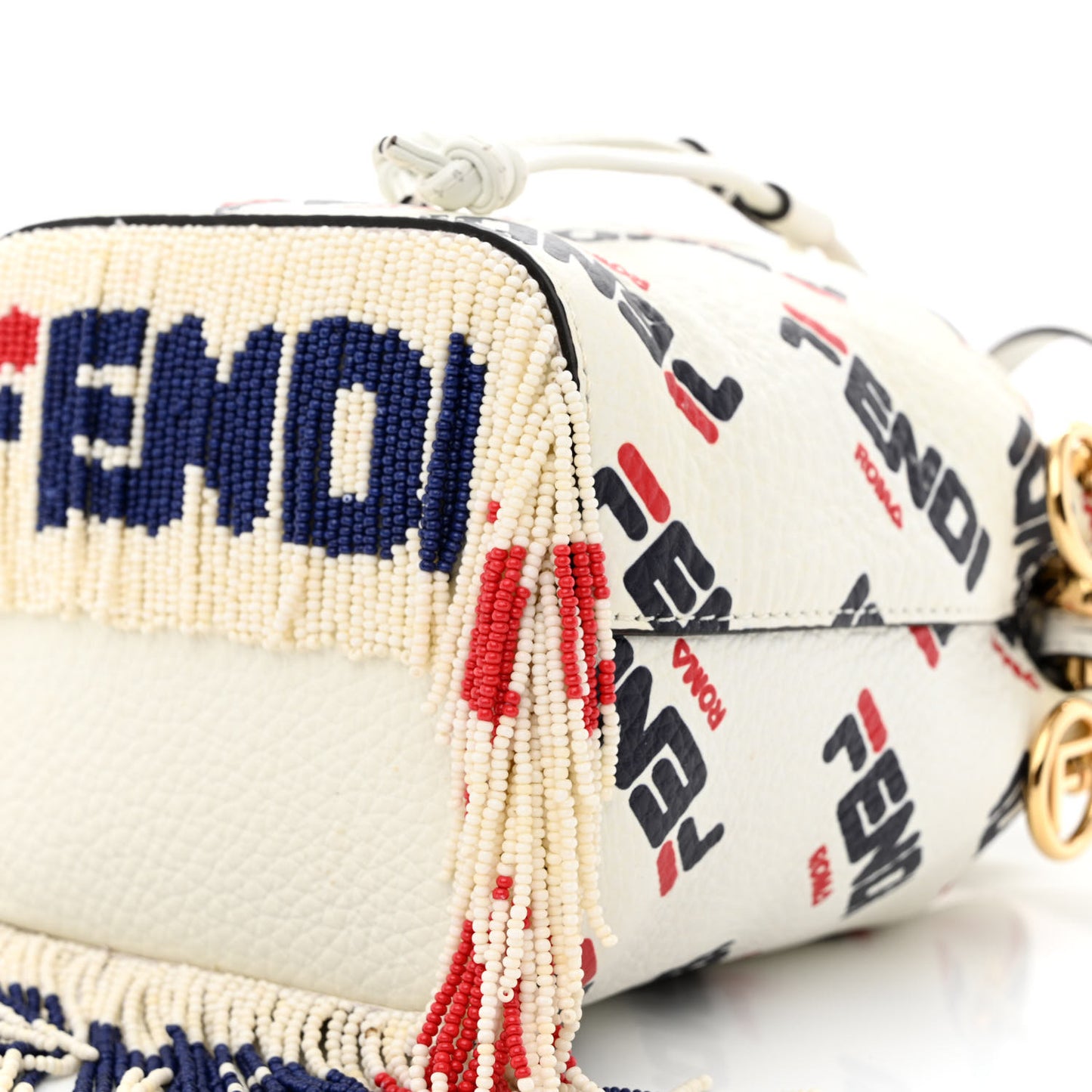 X FILA Calfskin F is Fendi Mania Fringe Mini Mon Tresor Bucket Bag White