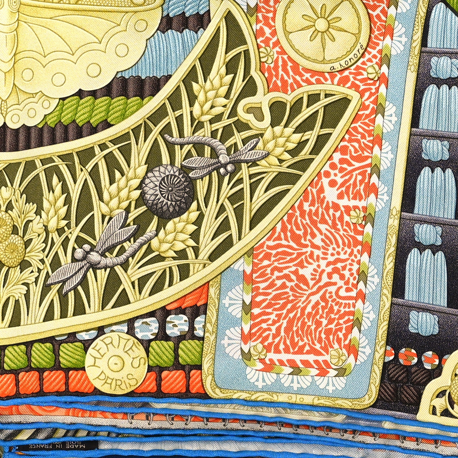 Hermes Silk Parures De Samourais Scarf 90 Orange Vert Absinthe Brun 2 of 5