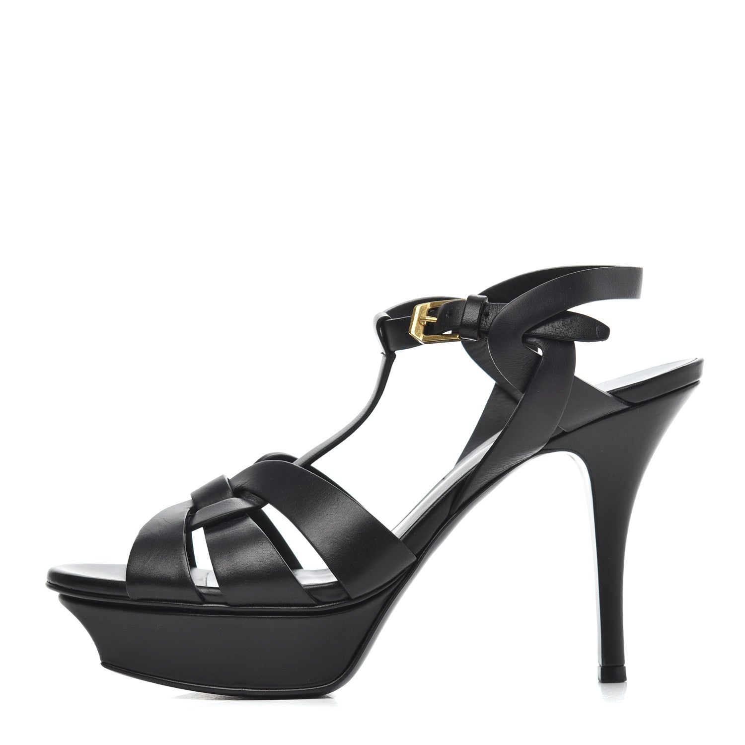 Saint Laurent Calfskin Tribute 75 Platform Sandals 37 Black 1 of 19