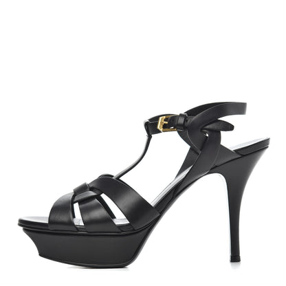 Saint Laurent Calfskin Tribute 75 Platform Sandals 37 Black 1 of 19