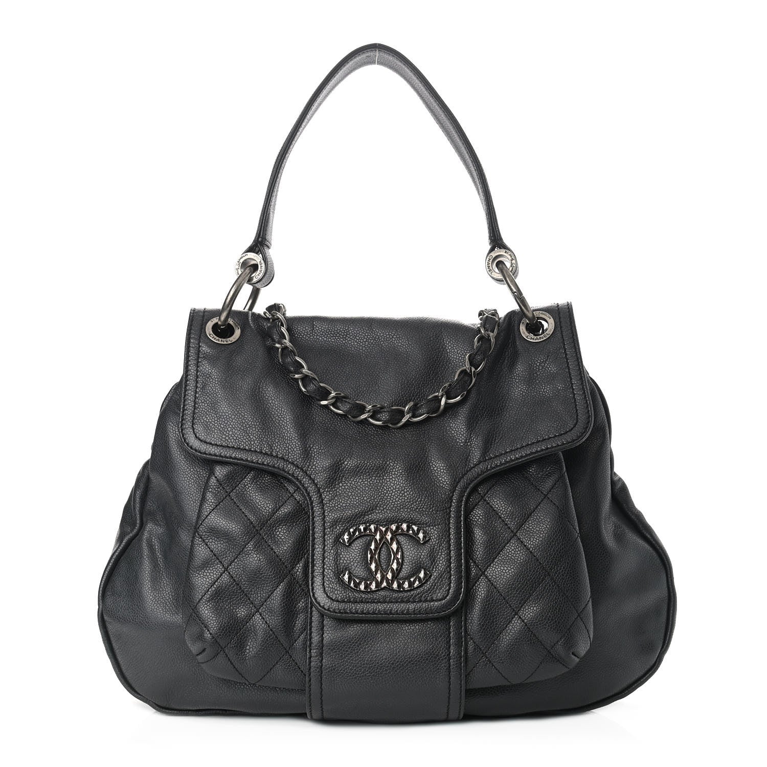 Chanel Glazed Caviar Coco Rider Flap Hobo Dark Grey 1 of 11