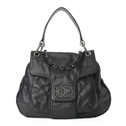 Chanel Glazed Caviar Coco Rider Flap Hobo Dark Grey 1 of 11