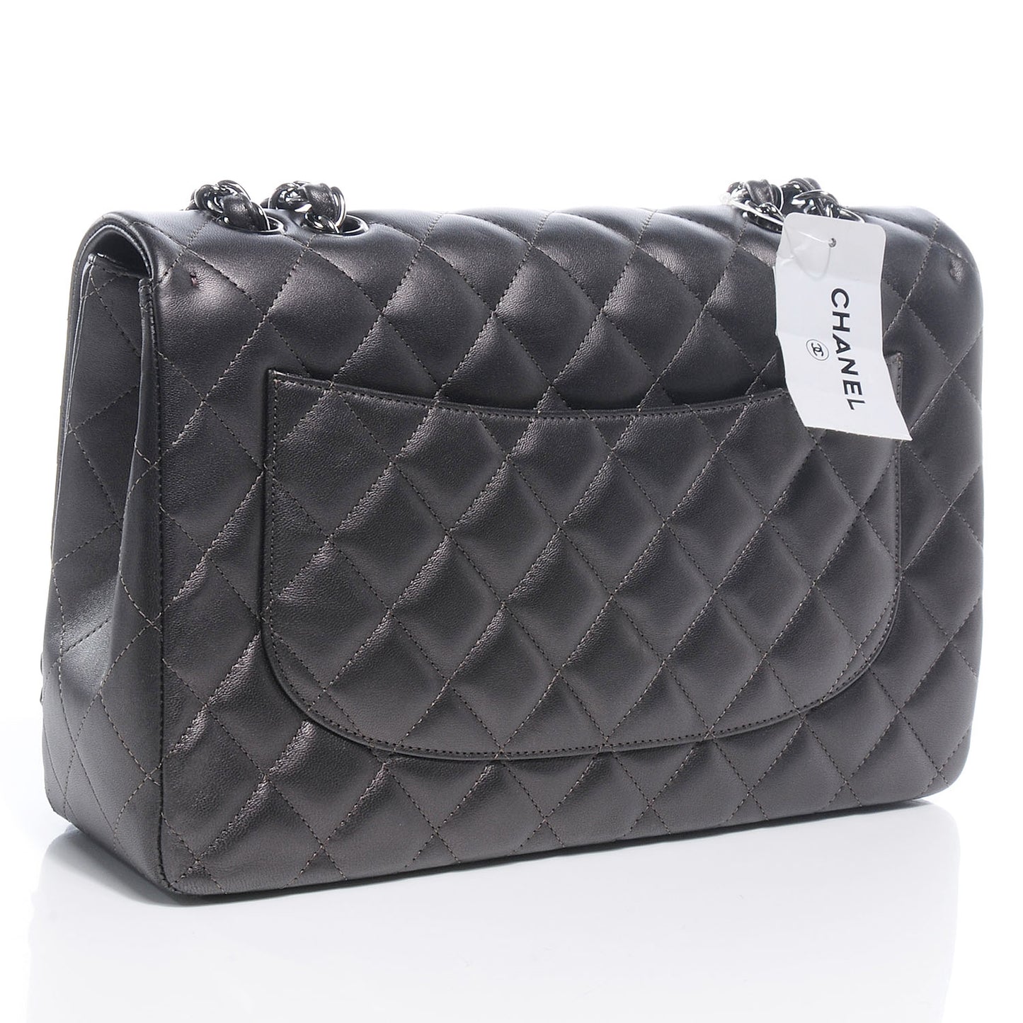 Lambskin Quilted Jumbo Single Flap Dark Metallic Grey