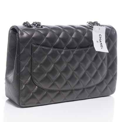 Chanel Lambskin Quilted Jumbo Single Flap Dark Metallic Grey 3 of 9