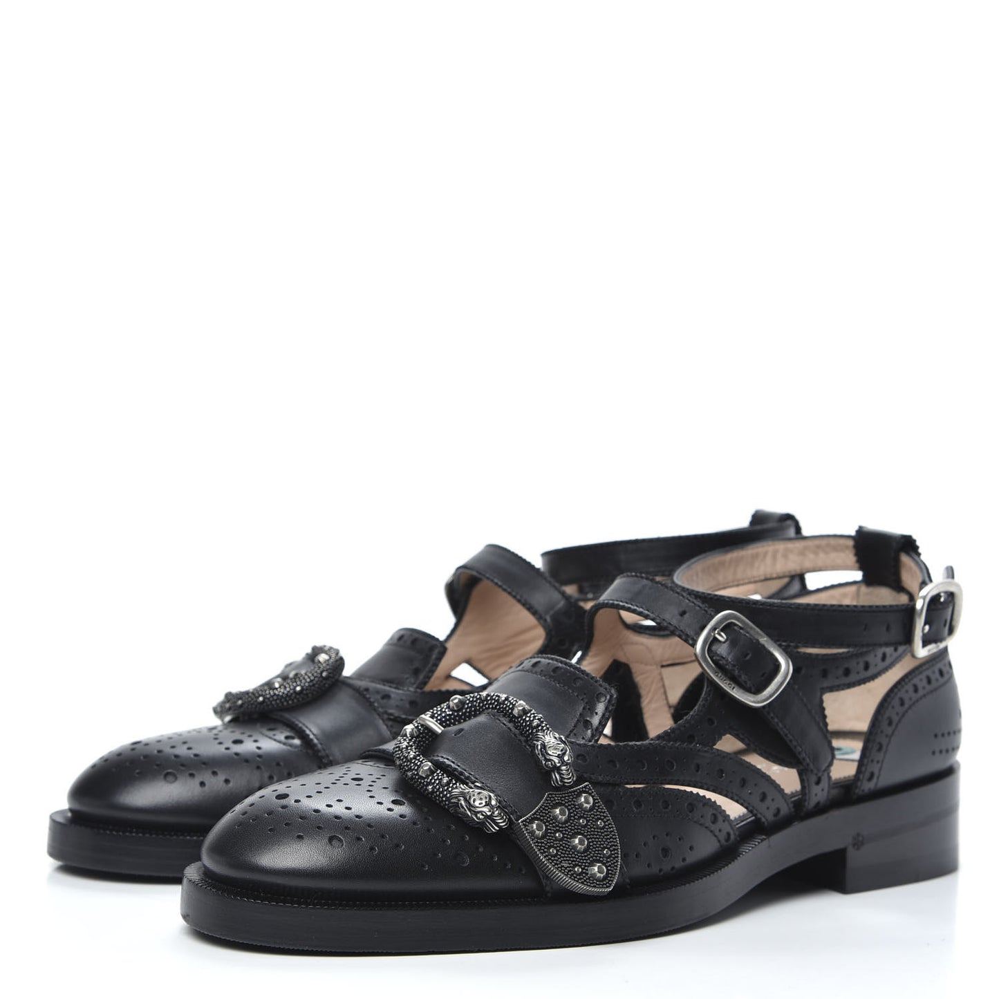 Calfskin Bee Embroidered Womens Queercore Brogue Wingtip Monk Strap Loafers 38 Black