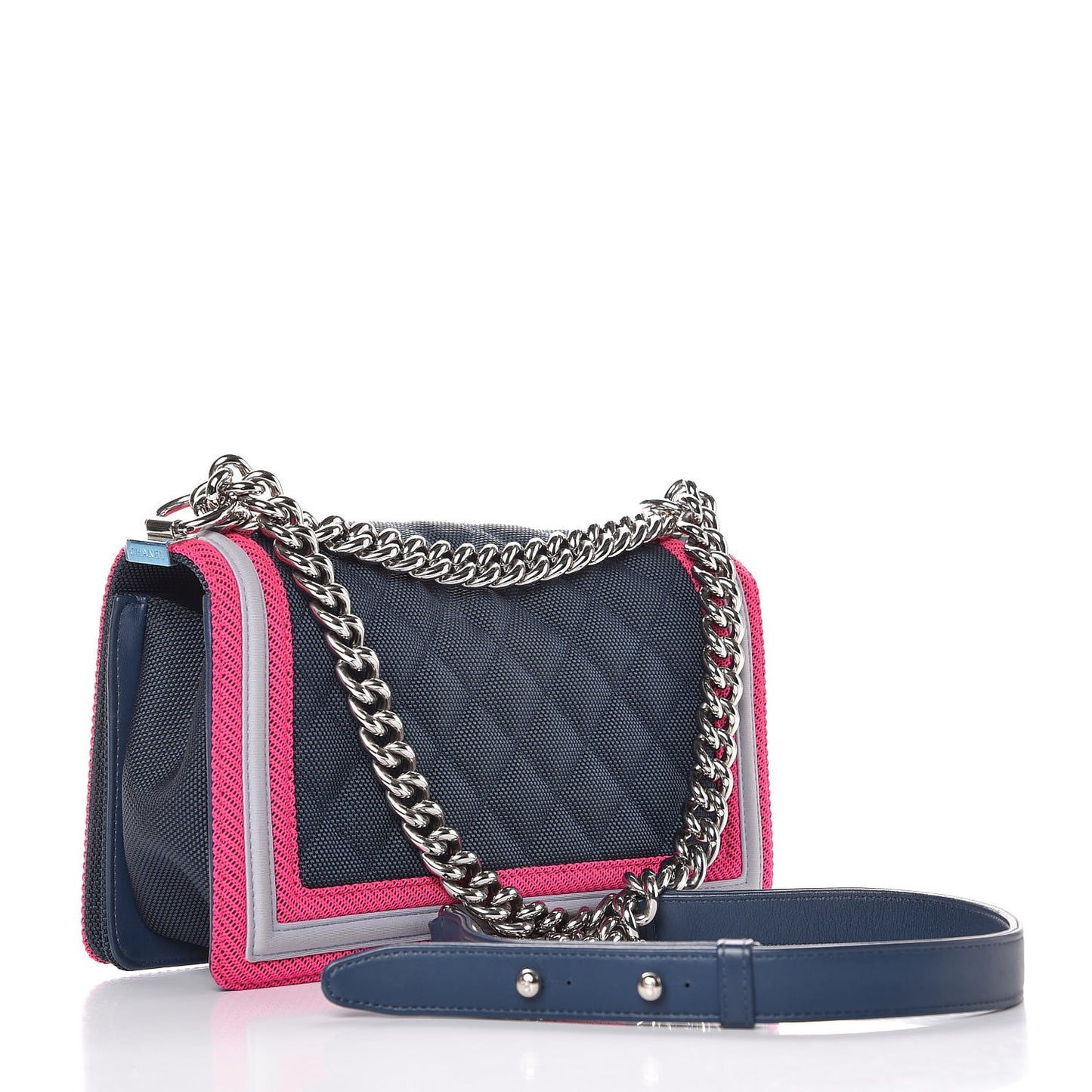 Canvas Quilted Medium Fluo Boy Flap Dark Navy Fuchsia Grey