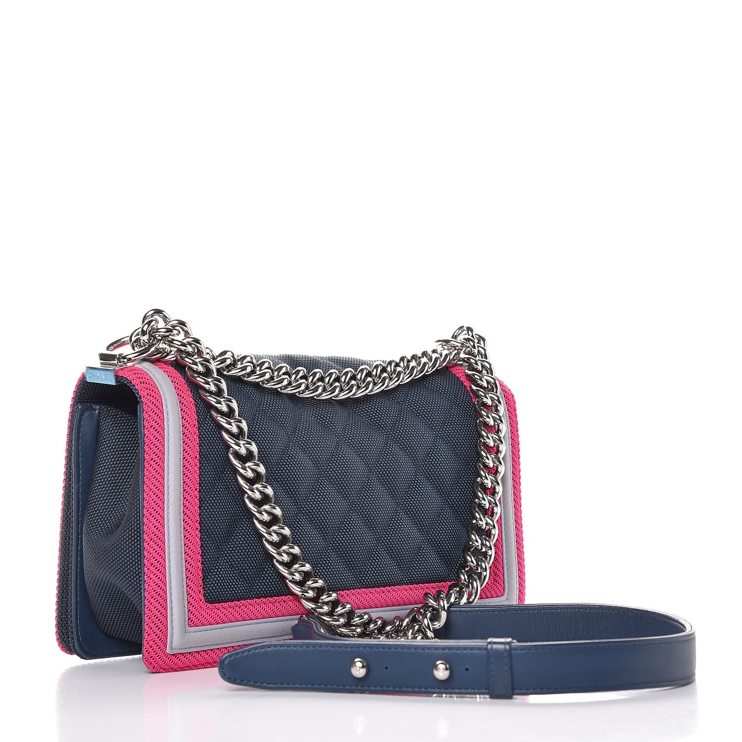Chanel Canvas Quilted Medium Fluo Boy Flap Dark Navy Fuchsia Grey 3 of 9