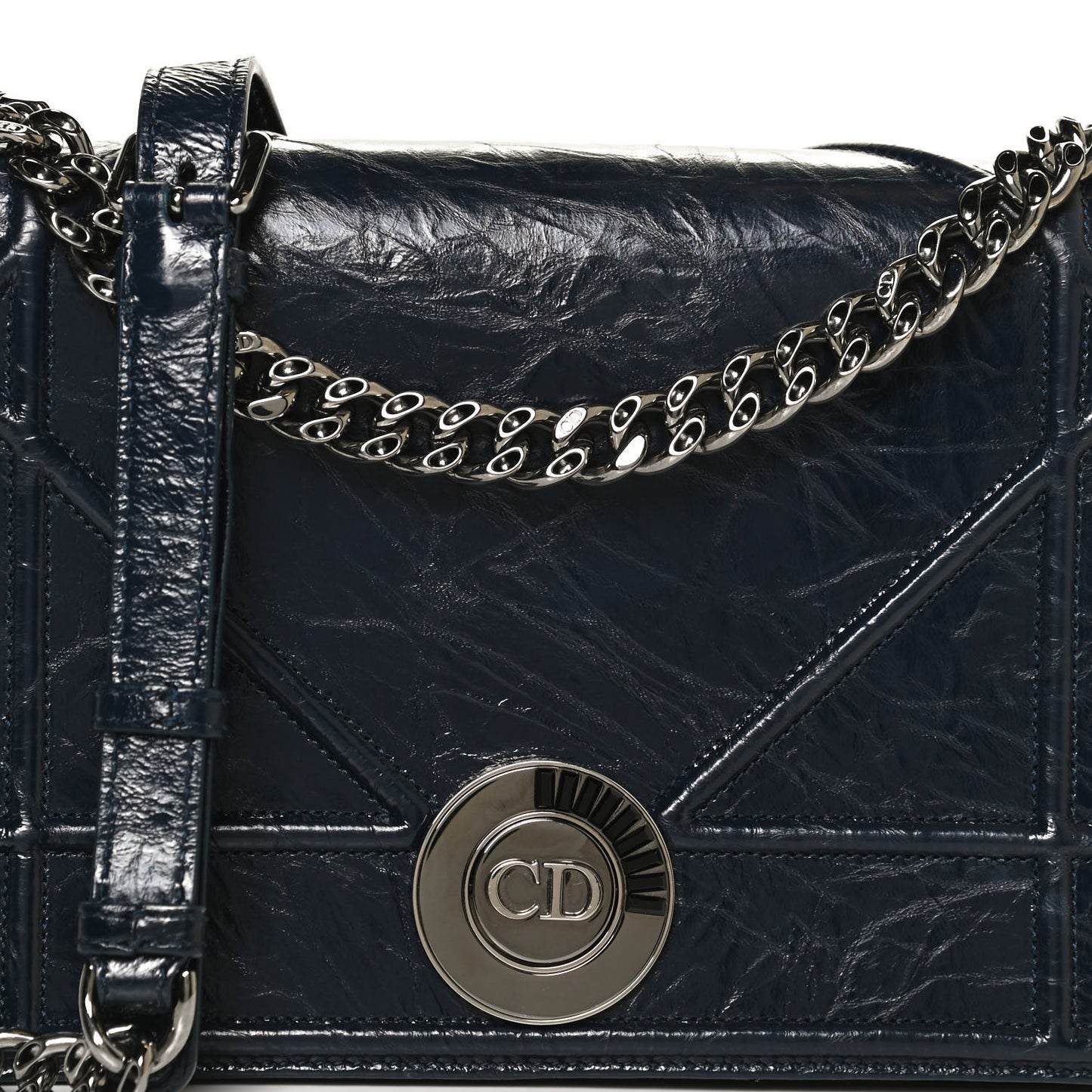 Crinkled Lambskin Cannage Medium Diorama Flap Bag Navy