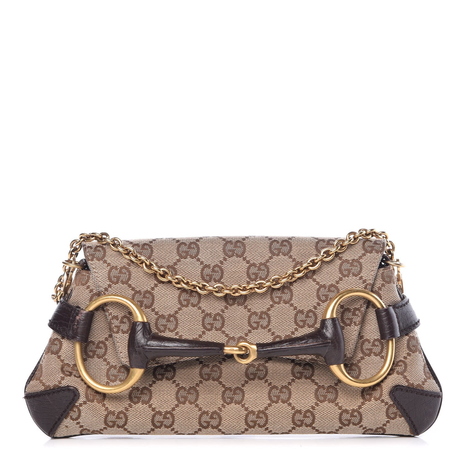 Gucci Monogram Horsebit Clutch Dark Brown 1 of 14