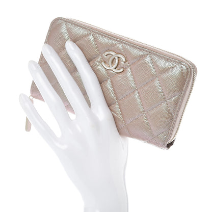 Chanel Iridescent Caviar Quilted Medium Zip Around Wallet Beige 2 of 9