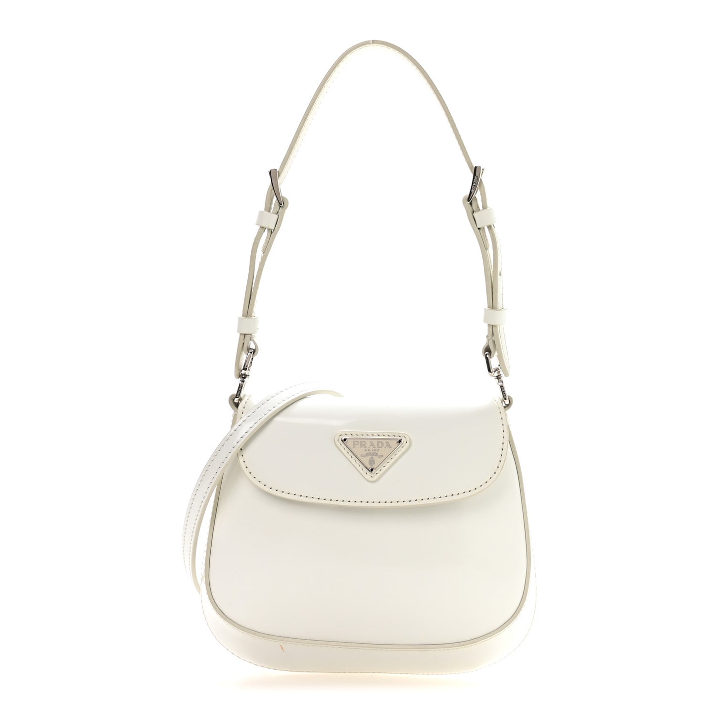 Spazzolato Mini Cleo Flap Adjustable Strap Shoulder Bag White