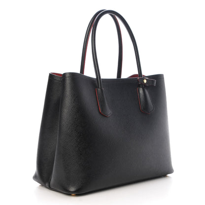 Prada Saffiano Cuir Large Double Bag Black Ciliegia 3 of 6