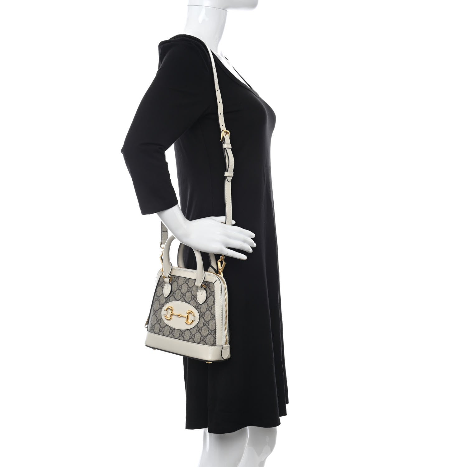 Gucci GG Supreme Monogram Azalea Calfskin Mini Horsebit 1955 Top Handle Bag Beige Ebony Mystic White 2 of 12