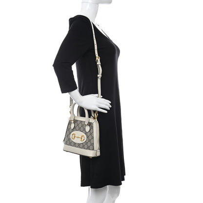 Gucci GG Supreme Monogram Azalea Calfskin Mini Horsebit 1955 Top Handle Bag Beige Ebony Mystic White 2 of 12