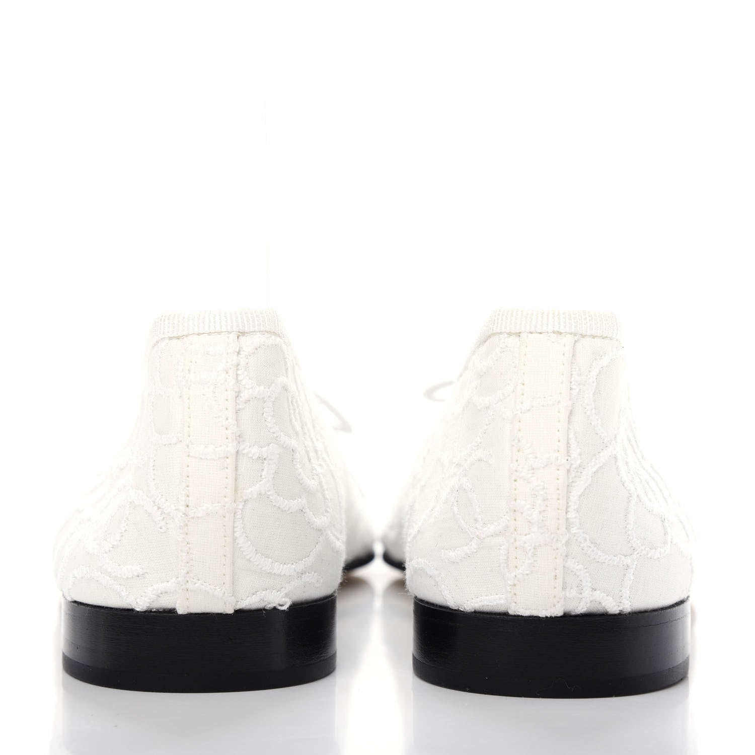 Chanel Fabric Camellia Embroidered Cap Toe Ballerina Flats 37 White Black 7 of 10