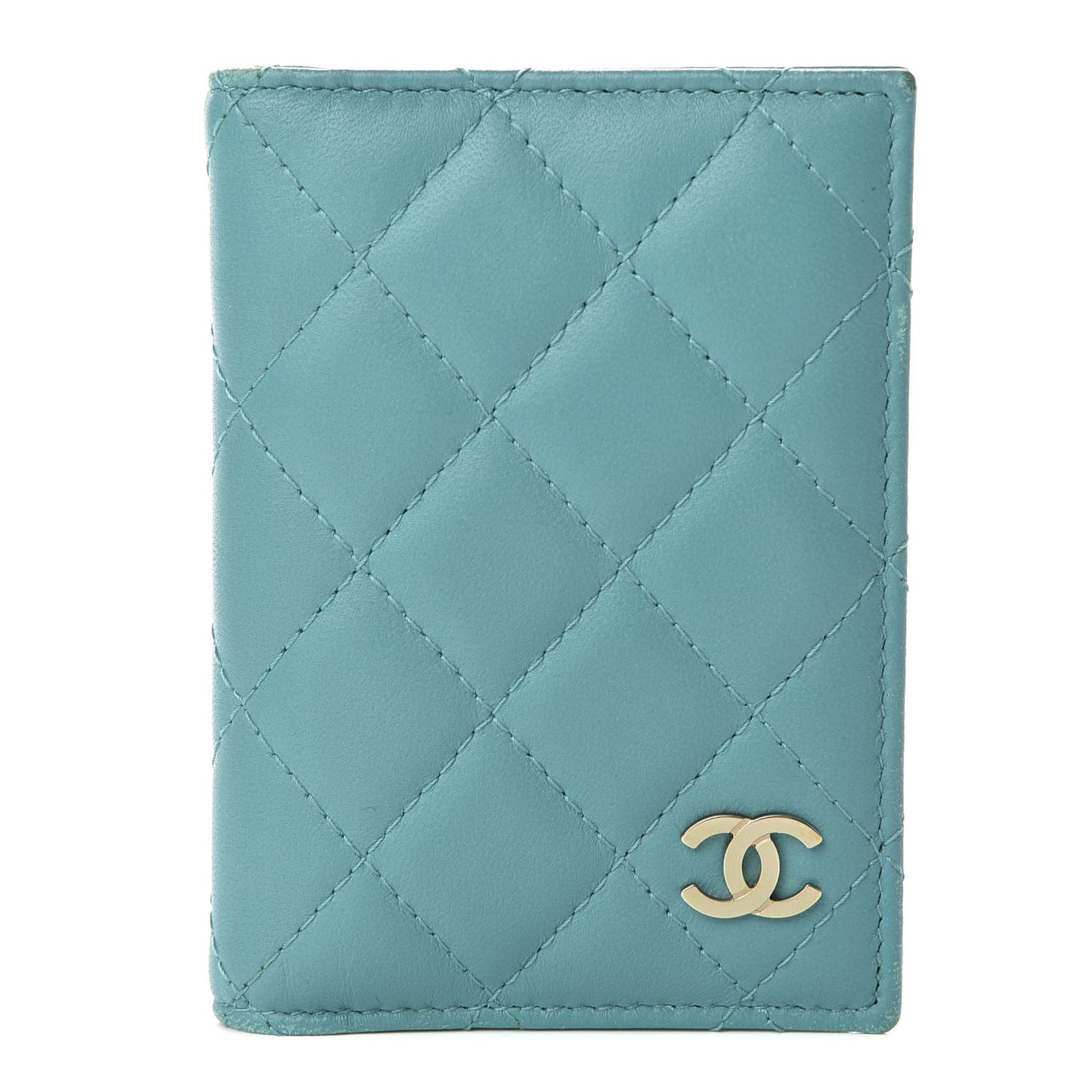 Lambskin Quilted Card Holder Wallet Turquoise