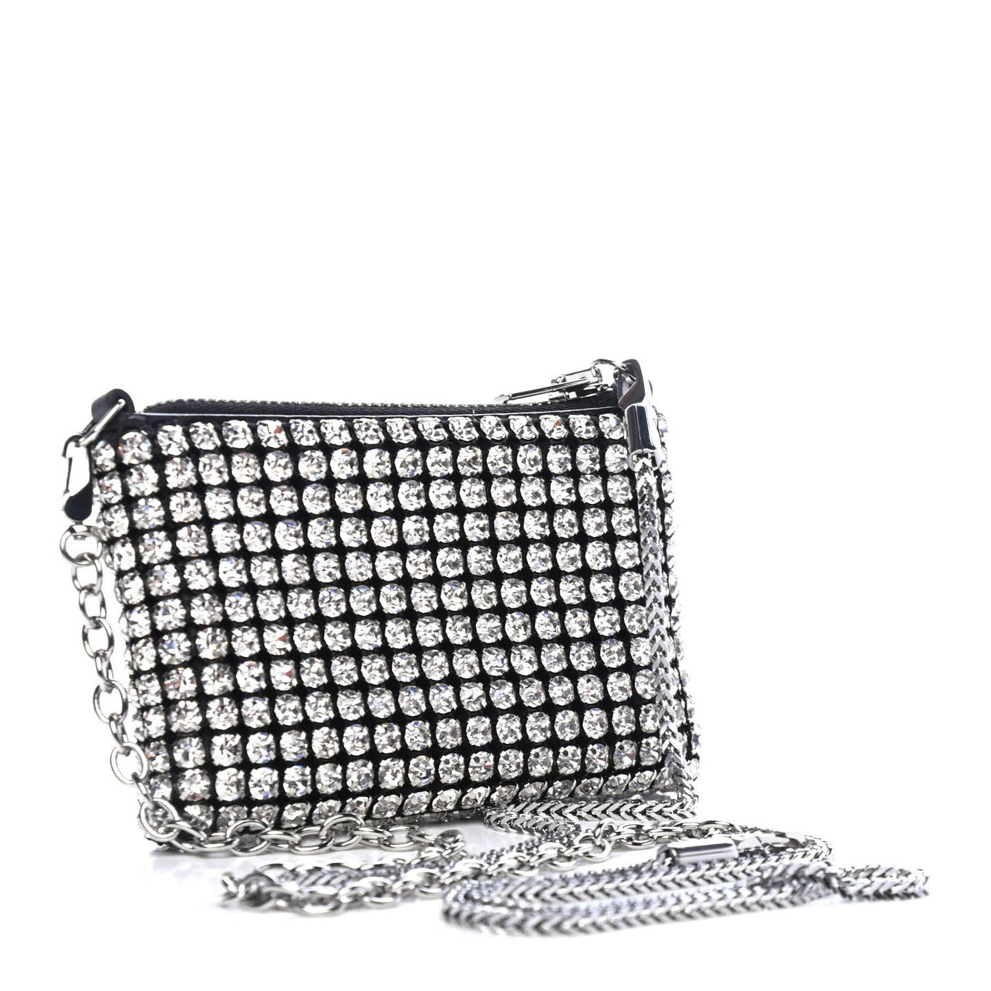 Mesh Crystal Rhinestone Nano Heiress Shoulder Bag Black Silver