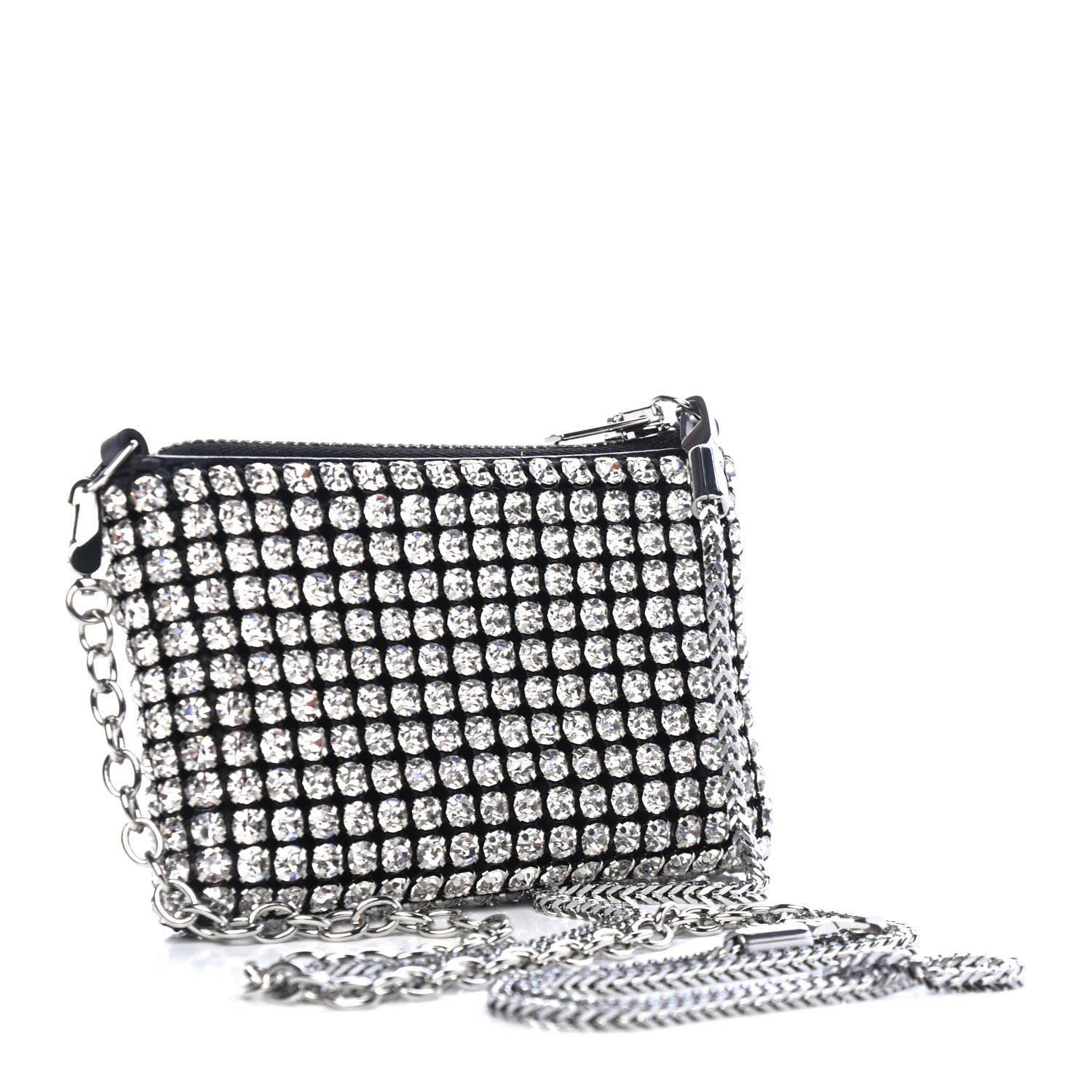 Alexander Wang Mesh Crystal Rhinestone Nano Heiress Shoulder Bag Black Silver 2 of 4