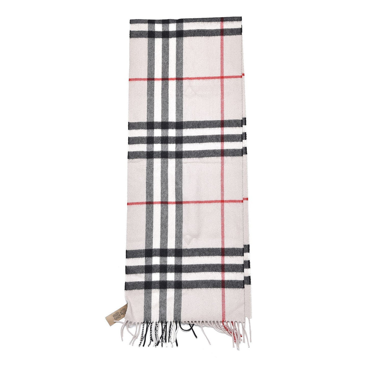 Cashmere Giant Check Fringe Scarf Ivory