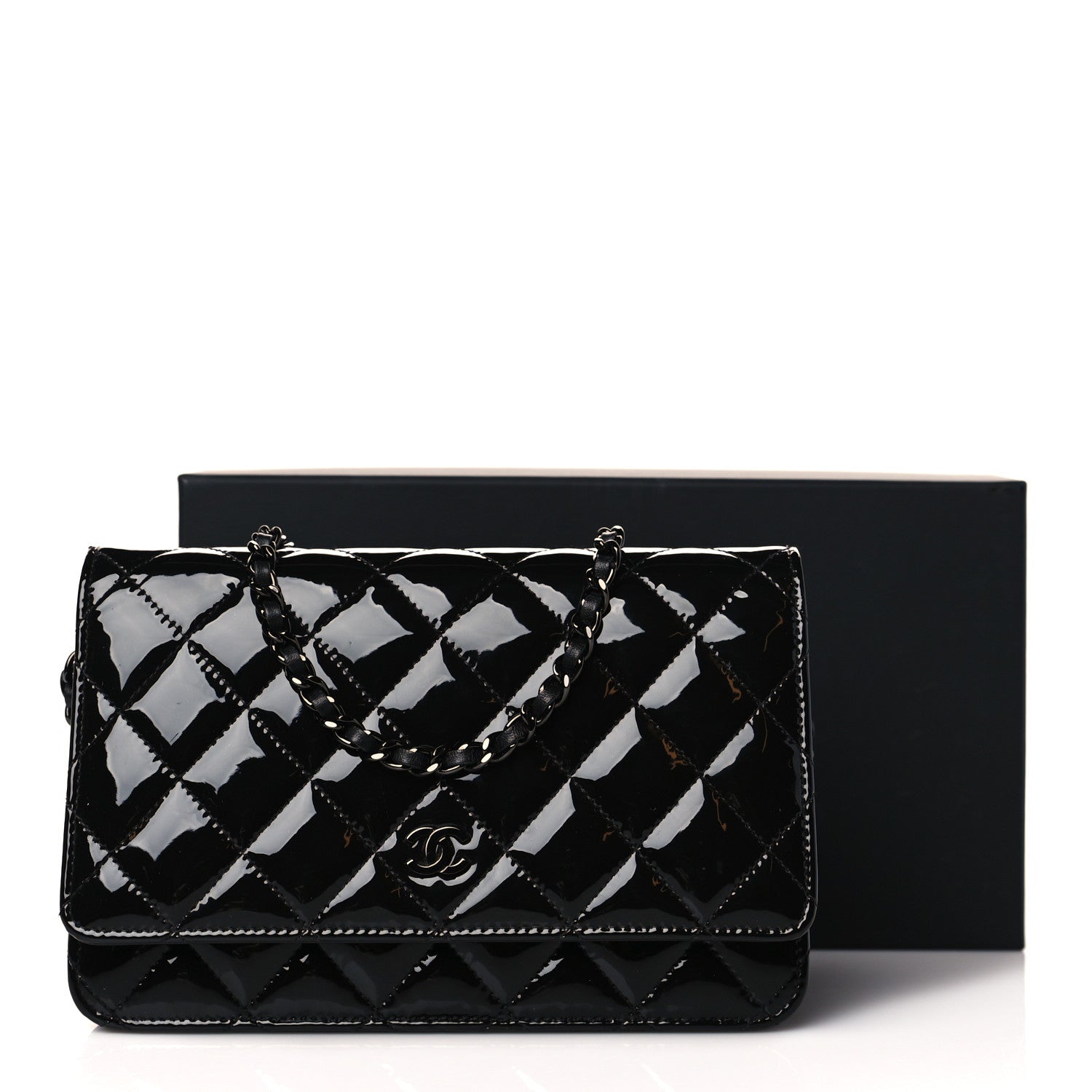 Chanel Patent Quilted Wallet On Chain WOC Black 12 of 12