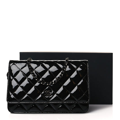 Chanel Patent Quilted Wallet On Chain WOC Black 12 of 12