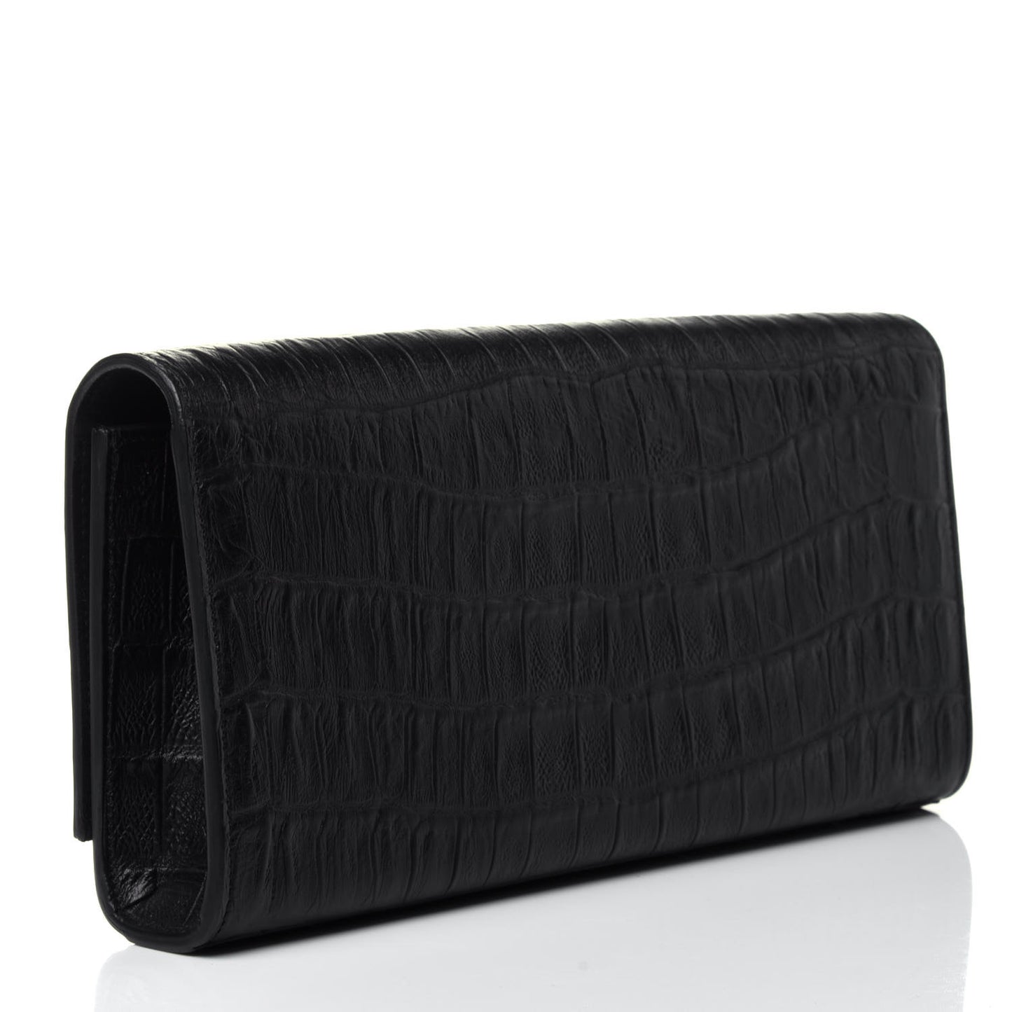 Calfskin Crocodile Embossed Classic Monogram Tassel Clutch Black
