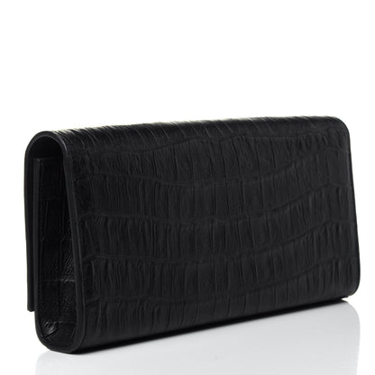 Saint Laurent Calfskin Crocodile Embossed Classic Monogram Tassel Clutch Black 2 of 4