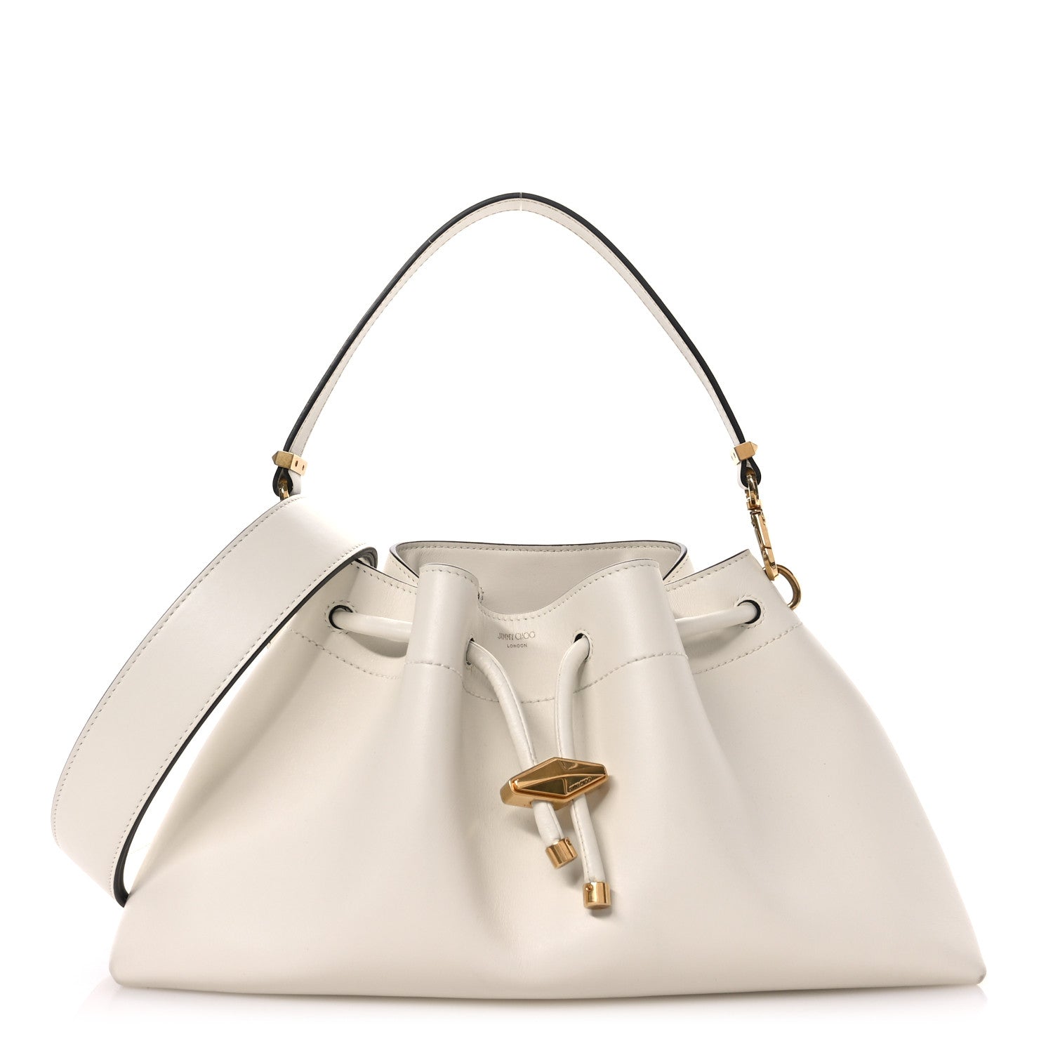 Jimmy Choo Smooth Shiny Calfskin Cinch M Bucket Bag White 1 of 12