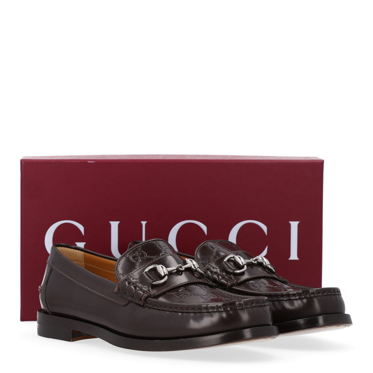 Calfskin GG Embossed Horsebit Loafers 8 Cocoa