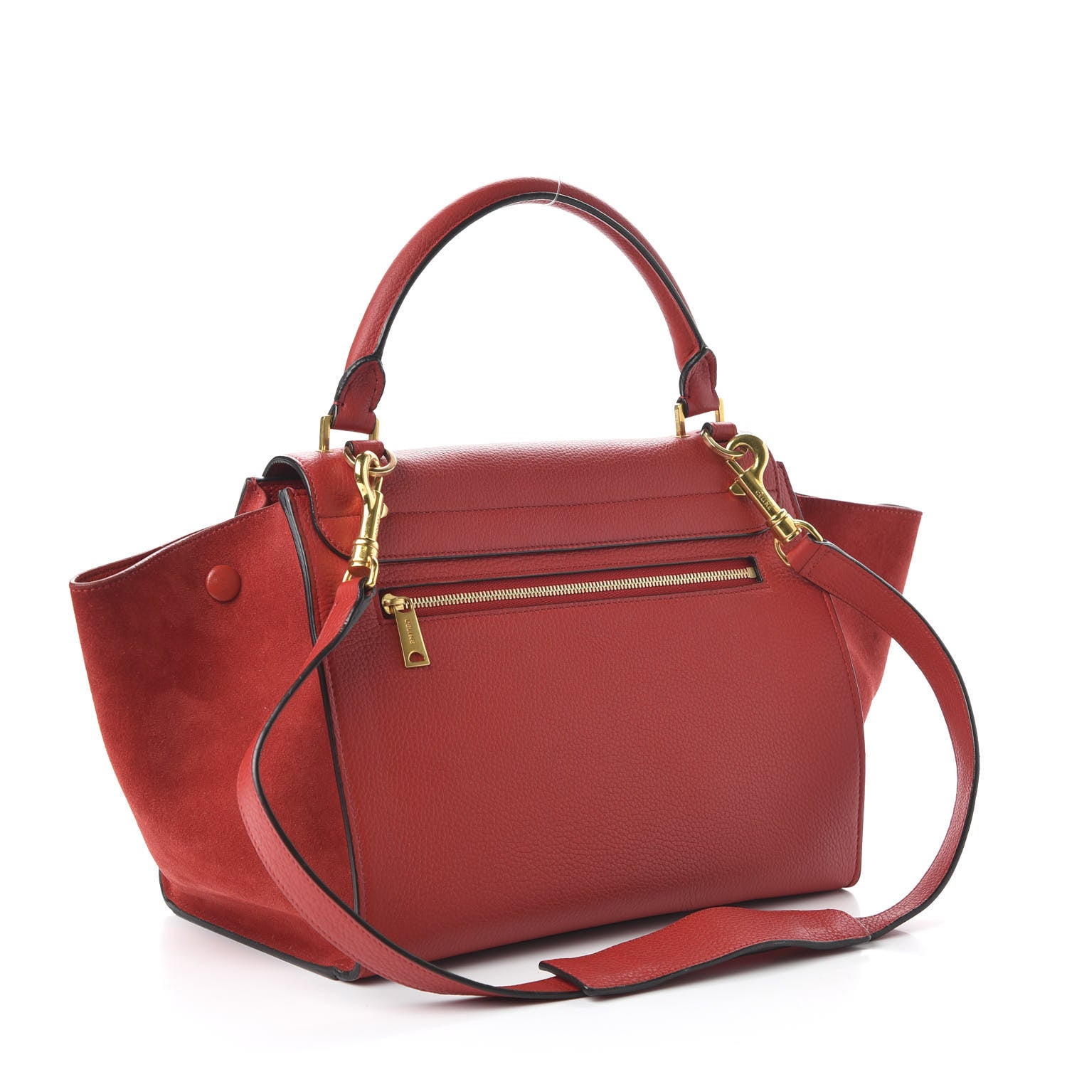 Celine Drummed Calfskin Suede Small Trapeze Coquelicot 3 of 9