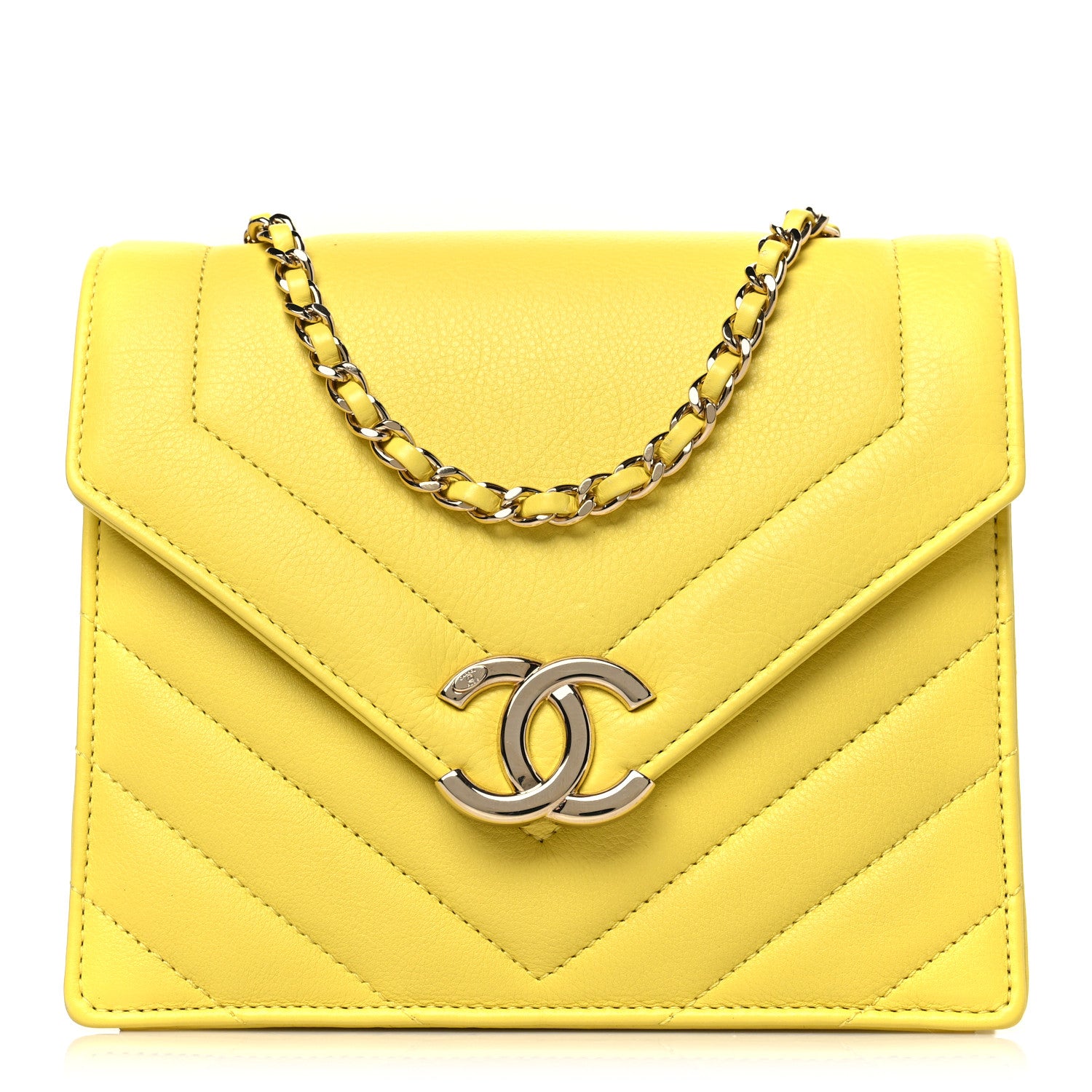 Chanel Calfskin Quilted Chevron Small Envelope Flap Yellow 1 of 9