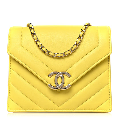 Chanel Calfskin Quilted Chevron Small Envelope Flap Yellow 1 of 9